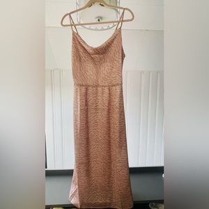 Animal print light pink midi dress - faux silk